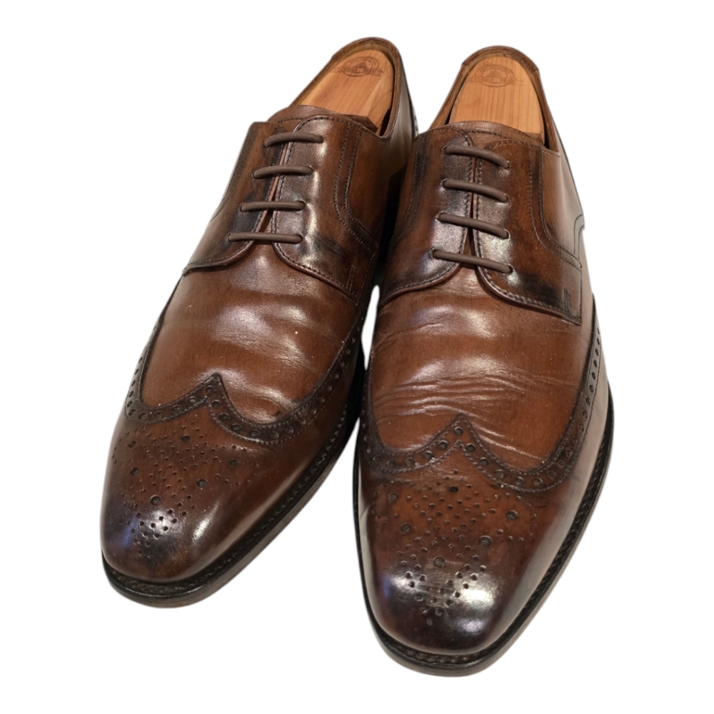 Brown Loake 1880 Shoes with Polished Leather and Decorative Broguing
